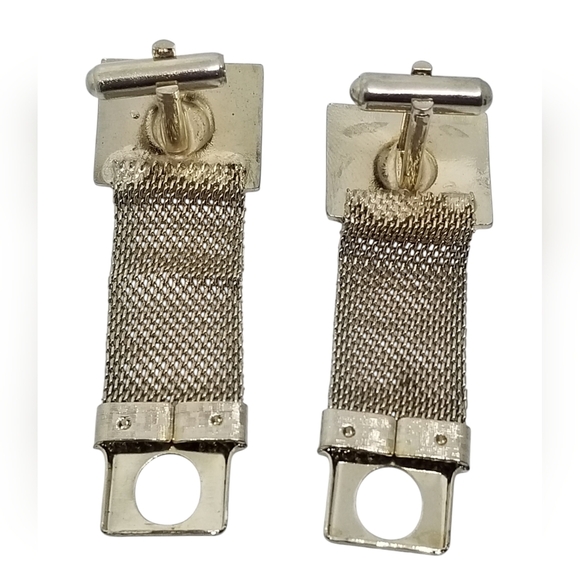 VINTAGE GOLDPLATED & FAUX GEMSTONE WRAP AROUND MESH MENS CUFFLINKS - Picture 4 of 4